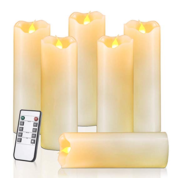 Homemory Flameless Candles Pack of 6 (H6 x D2) Battery Operated LED Pillar Real Wax Flickering Electric Unscented Candles with Remote Control Cycling 24 Hours Timer