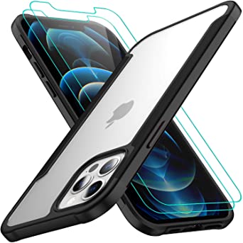 AEDILYS Compatible with iPhone 12 case, Compatible with iPhone 12 pro Case [Airbag Series] with [2xScreen Protector] 15Ft. Drop Tested [Scratch-Resistant] 6.1- Black