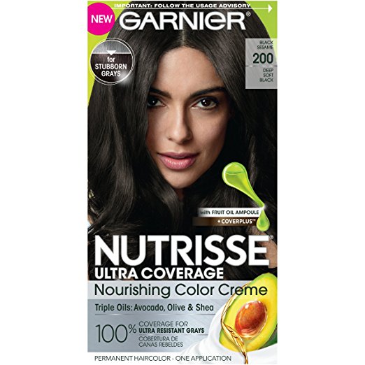 Garnier Nutrisse Ultra Coverage Hair Color, Deep Soft Black (Black Sesame) 200 (Packaging May Vary)