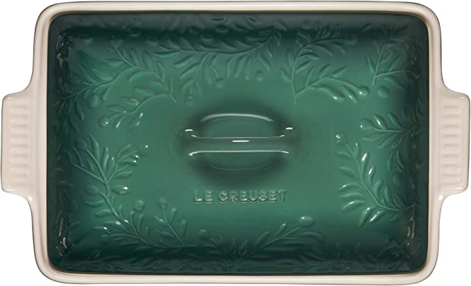 Le Creuset Olive Branch Collection Stoneware Heritage Rectangular Casserole with Embossed Lid, 4 qt, Artichaut