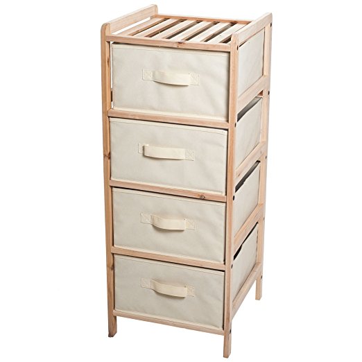 Lavish Home Organization Wood Fabric Four Drawer Unit with Shelf Top