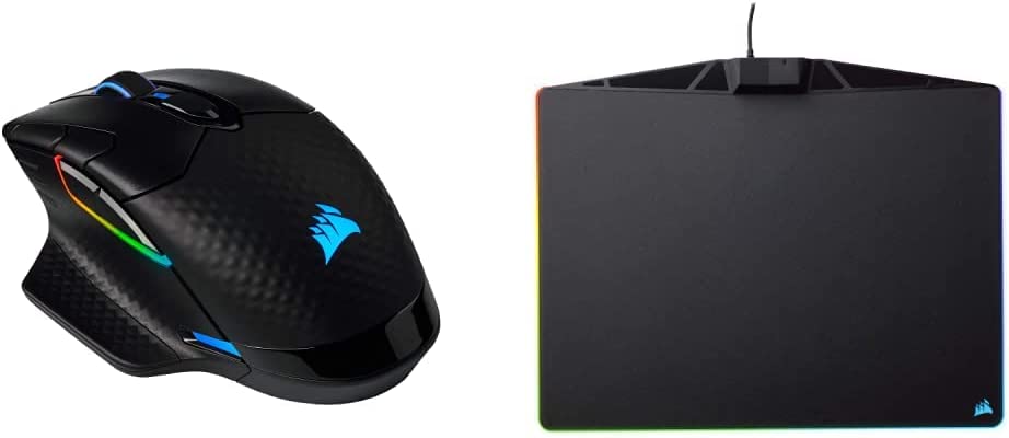 Corsair Dark Core RGB Pro SE, Wireless FPS/MOBA Gaming Mouse & MM800 Polaris RGB Mouse Pad - 15 RGB LED Zones - USB Pass Through - High-Performance Mouse Pad Optimized for Gaming Sensors, Black