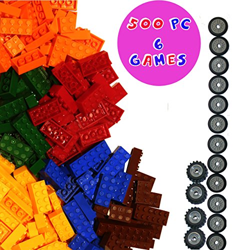 DreambuilderToy 500 Pieces Building Bricks Fun Set, With Wheels, Roof, Windows, Fence to build multiples games, Compatible to All Major Brands