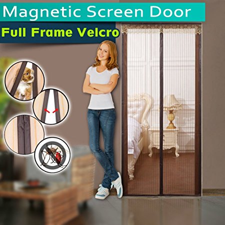 Magnetic Screen Door ,Full Frame Velcro,Instant Bug Mesh,Close Automatically Tightly Hands Free,3 Sizes Avaliable to Fits Door Up To 46"x82",36"x98",36"x82"Coffee