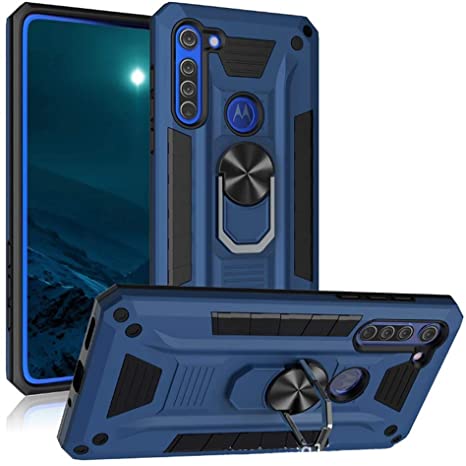 Ranyi Moto Edge 5G Case, Heavy Duty Armor Case with 360 Rotating Ring Holder Kickstand Feature Shock Absorbing Full Body Protective Defender Rugged Case for Motorola Moto Edge 5G (2020), Blue