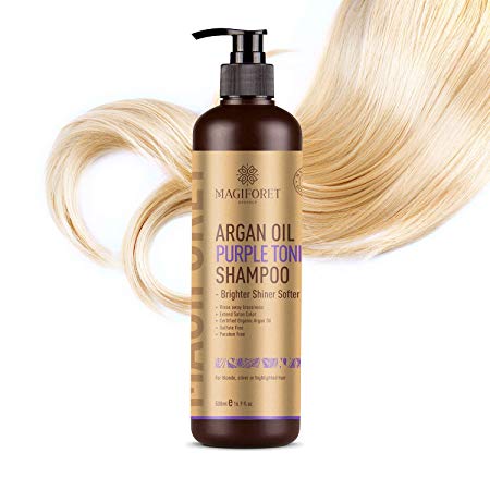 Purple Shampoo, Blue Shampoo, MagiForet Argan Oil Blonde Shampoo For Blonde Hair Grey Hair Silver Hair with Silk Essence, UV Protection, and Sulfate-Free Cleansing Agents, 16.9oz