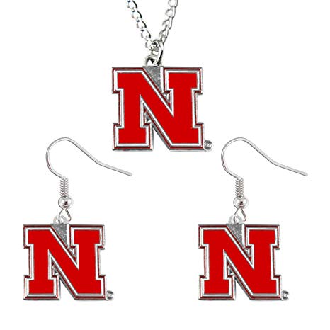 Nebraska Cornhuskers Necklace and Dangle Earring Charm Set NCAA