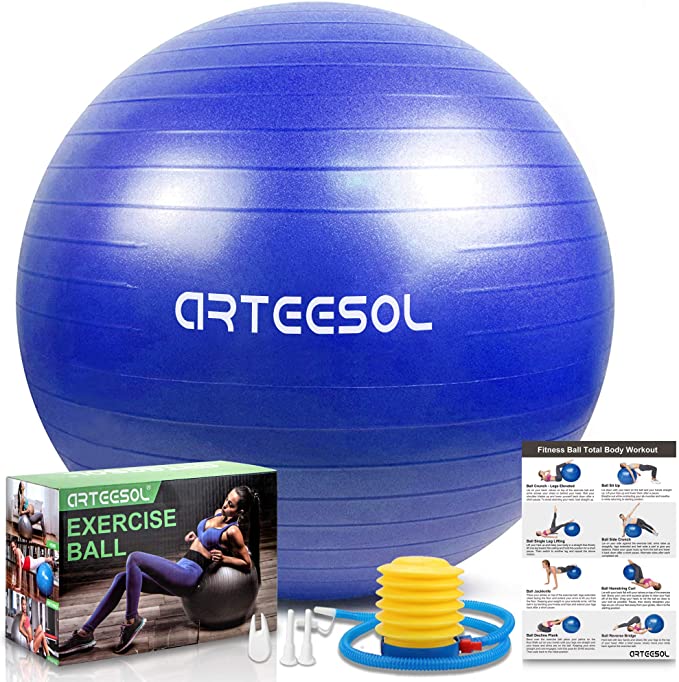 arteesol Exercise Ball Yoga Ball 45cm/55cm/65cm/75cm/85cm,Multiple Color Anti-Burst Birthing Ball Pregnancy Ball, Ball Chair Balance Ball for Fitness Workout Stability Pilates Office Home Gym