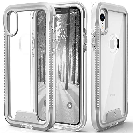 Zizo ION Series Compatible with iPhone XR Case Military Grade Drop Tested with Tempered Glass Screen Protector Silver Clear