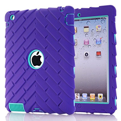 iPad 4 Case,iPad 2 Case,iPad 3 Case, Heavy Duty Shock-Absorption Three Layer Armor Defender Protective Case for iPad 2/iPad 3/iPad 4 (Purple Mint Green)