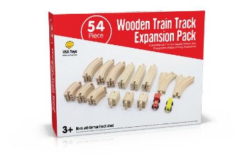 Wooden Train Tracks Set - 54 Piece Expansion Pack - Compatible with Thomas Toys, Imaginarium, Ikea, Brio, Melissa & Doug and Other Major Brands