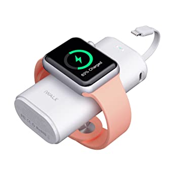 iWALK Portable Apple Watch Charger, 9000mAh Power Bank with Built in Cable, Apple Watch and Phone Charger, Compatible with Apple Watch Series 7/6/Se/5/4/3/2, iPhone14/13/12/12 Pro Max/ 11/6s, White