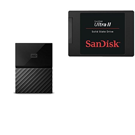 WD 1TB Black USB 3.0 My Passport Portable External Hard Drive and  SanDisk Ultra II 500GB SATA III Solid State Drive Bundle