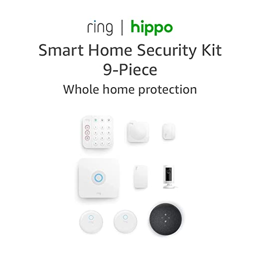 Ring | Hippo Smart Home Security Kit, 9-Piece: Ring Alarm with Indoor Cam, Flood/Freeze sensor, Smoke/CO listener and Echo Dot