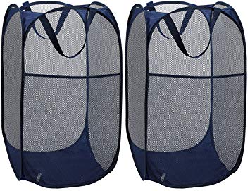 Mesh Popup Laundry Hamper - Portable, Durable Handles, Collapsible for Storage and Easy to Open. Folding Pop-Up Clothes Hampers are Great for The Kids Room, College Dorm or Travel. (Blue | Set of 2)