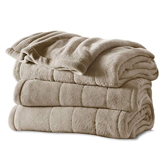 Sunbeam Channeled Soft Microplush Electric Heated Warming Blanket Full Mushroom Washable Auto Shut Off 10 Heat Settings