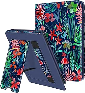 Fintie Stand Case for 6" All-New Kindle (2022 Release) - PU Leather Cover with Card Slot & Hand Strap for Kindle 2022 11th Generation Model No. C2V2L3 (NOT fit Paperwhite or Oasis), Jungle Night