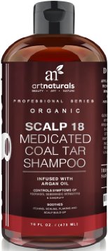 Art Naturals® Scalp18 Coal Tar Therapeutic Anti Dandruff Shampoo 16 oz - Helps clear symptoms of Psoriasis, Eczema, Itchy Scalp & Dandruff - Made in USA with Natural & Organic Ingredients-Sulfate Free