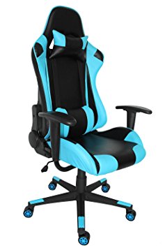 ProHT Arcade Racing Style Chair (05185A) 180 Degree High Back Adjustment Gaming Chair, Ergonomic Office Computer Swivel Chair with Fixed Armrests for Manager/Gamers/Adults/Teenager, Lake Blue/Black