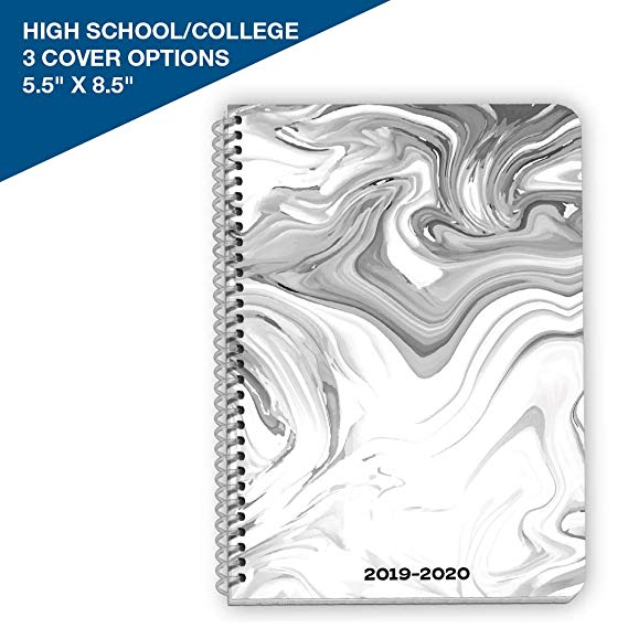 2019-2020 High School/College Block Style Academic Planner, 5.5” x 8.5” Small with Marble Cover by School Datebooks