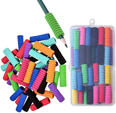 Lvcky 50 Pieces Foam Pencil Grips 11 Rings Pencil Cover Soft Cushioned Foam for Kids Handwriting, Assorted Colors
