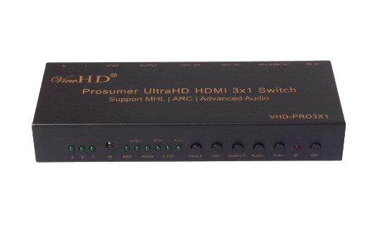 ViewHD Prosumer HDMI 3x1 Ultra HD  4K  Auto Switch  ARC  MHL  Audio Extraction  VHD-PRO3X1 The Ultimate HDMI Switch