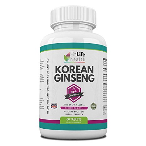 Korean Ginseng 1300mg Tablets by Fit Life Health - Boosts Concentration, Memory And Brain Function - Work And Study Longer And Better - Two Month Supply - Take One A Day To Boost Energy And Help Prevent Common Colds - Made In UK