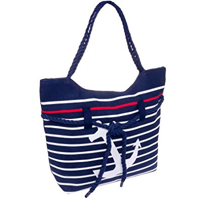 SilverHooks Women's Striped Anchor Tote Bag