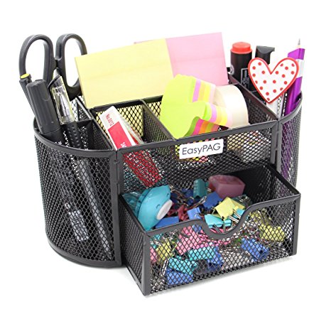 EasyPAG Mesh Desktop Organizer 9 Components Desk Accessories Caddy with Drawer,Black