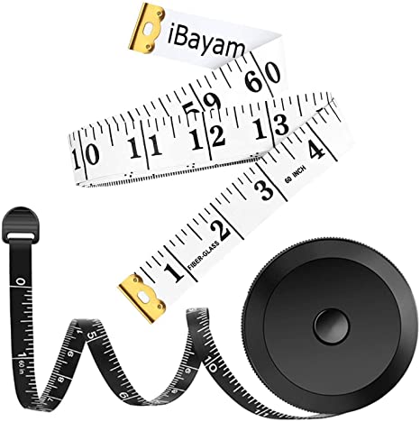 iBayam 2 Pack Tape Measure Measuring Tape for Body Fabric Sewing Tailor Cloth Knitting Home Craft Measurements, 60-Inch Soft Fashion Retractable Double Scale Body Tape Vinyl Ruler Tape Set