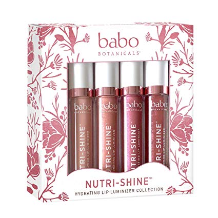Babo Botanicals Nutri-Shine Luminizer Vegan Lip Gloss Gift Set, Natural Mint, 0.56 Ounce