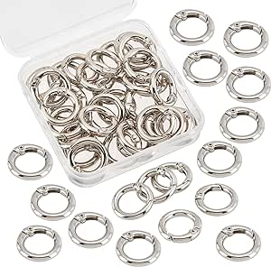 SUNNYCLUE 32Pcs Spring O Rings Silver Round Carabiner Clip Split Zinc Alloy Snap Hooks Metal Clamp Clasp Keyrings Buckle Trigger for Bag Purse Handbag Strap Craft DIY Accessory, 20MM, 3.5mm Thick