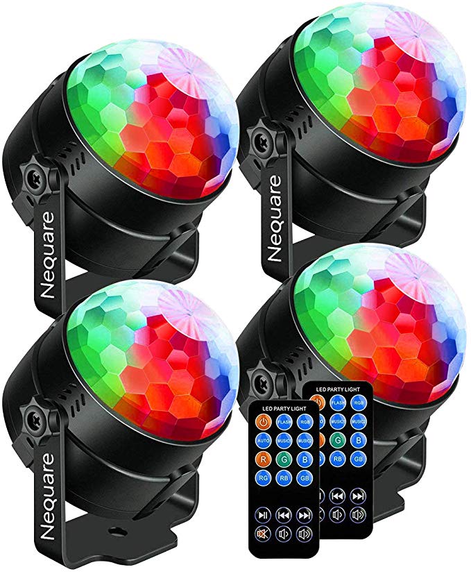 Nequare Party Lights Sound Activated Disco Ball Strobe Light 7 Lighting Color Disco Lights with Remote Control for Bar Club Party DJ Karaoke Wedding Show and Outdoor (4 PACKS)