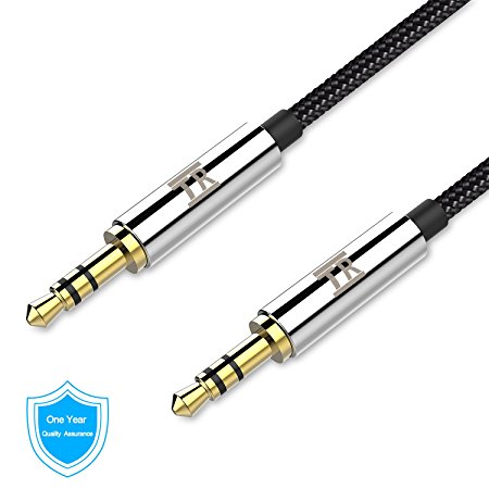 Audio Cable, TechRise 1.5 Meters Nylon Braided Premium Auxiliary Aux Audio Cable Cord for Headphones, iPods, iPhones, iPads, Home / Car Stereos and More - Black