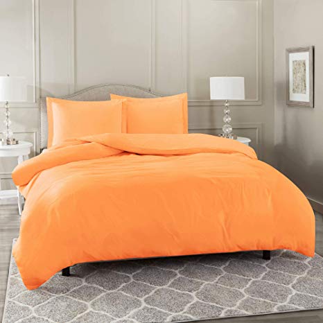 Nestl Bedding Duvet Cover 3 Piece Set – Ultra Soft Double Brushed Microfiber Hotel Collection – Comforter Cover with Button Closure and 2 Pillow Shams, Light Orange - King 90"x104"