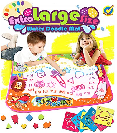 Water Drawing Mat Doodle Colorful Extra Large Size 34.6 X 22.8 Inches for Kids Doodle Learning Toy Educational Boys Girls Gift included Draw Templates with 2 Magic Pens