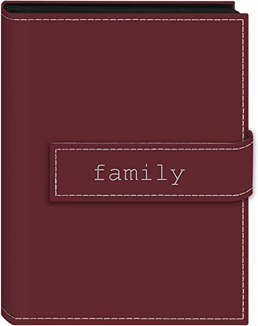 Pioneer Photo Albums 36-Pocket 5 by 7-Inch Embroidered "Family" Strap Sewn Leatherette Cover Photo Album, Mini, Burgundy