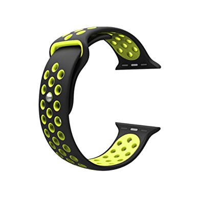 For Apple Watch Band, Wearlizer Soft Silicone Sport Replacement Strap for both Series 1 and Series 2 - 42mm Black and Yellow, Size S