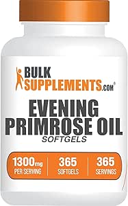 BulkSupplements.com Evening Primrose Oil Softgels - Evening Primrose, GLA Supplements, Evening Primrose Oil 1300mg - Gluten Free, 1 Softgel per Serving, 365 Count (Pack of 1)