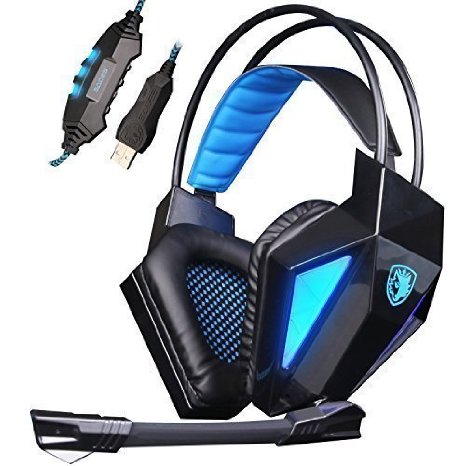 SADES SA-710 Black 7.1 Surround Sound USB PC Gaming Headsets Headphones With Audio Noise Cancelling LED Light For PC and PS4 (Black and Blue)