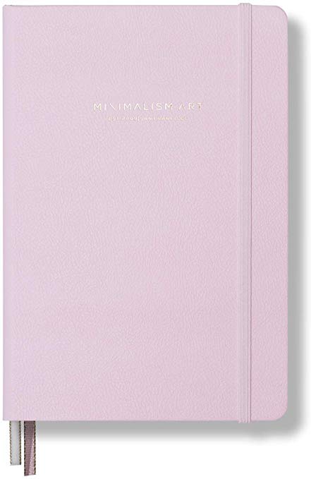 Minimalism Art, Premium Edition Notebook Journal, Pocket B6 4.5 x 6.5 inches, Wide Ruled 7mm, Hard Cover, 124 Numbered Pages, Gusseted Pocket, Ribbon Bookmark, Ink-Proof Paper 120gsm (Pink)