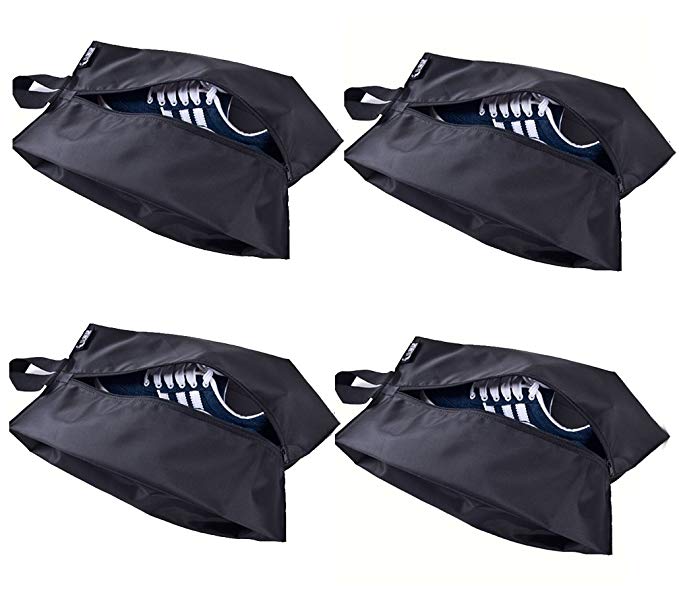 4 Portable Nylon Travel Shoe Bags Dust-proof Storage Organiser with Zipper Closure for shoes, trainers, heels, Black