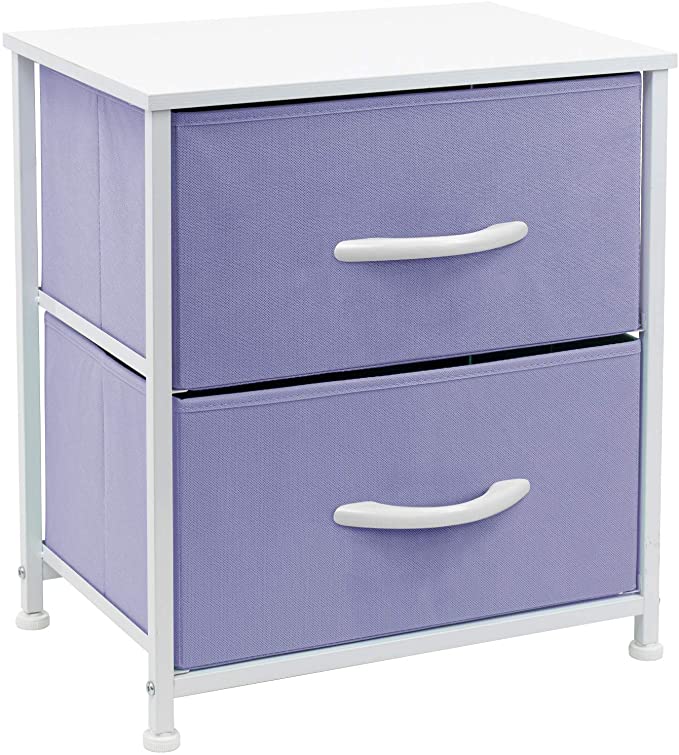 Sorbus Nightstand with 2 Drawers - Bedside Furniture & Accent End Table Chest for Home, Bedroom Accessories, Office, College Dorm, Steel Frame, Wood Top, Easy Pull Fabric Bins (Pastel Purple)