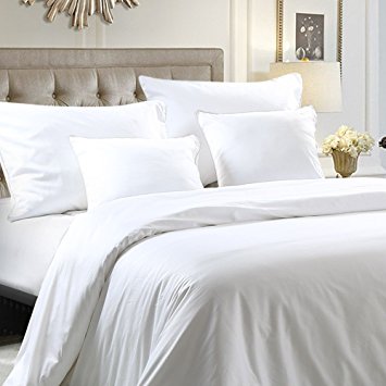 NTBAY 5 Pieces Bedding Set 100% Egyptian Cotton Sateen Hotel Luxury with 1 Duvet Cover, 2 Pillow Cases, 2 Throw Pillow Case Cushion Covers, Queen, White