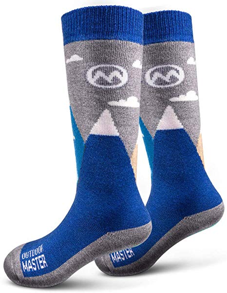 OutdoorMaster Kids Ski Socks - Merino Wool Blend, OTC Design w/Non-Slip Cuff