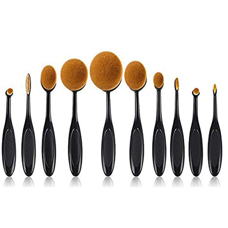 Oval Makeup Brushes Set, Nevsetpo Super Soft Oval Toothbrush Professional Cosmetics Foundation Blending Blush Liquid Powder Cream, No Cruelty Soft Synthetic Fiber (10pcs)
