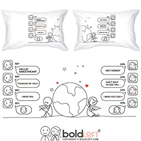 BoldLoft Wish You were Here Couples Pillowcases-Long Distance Relationships Gifts, Long Distance Gifts for Couples, Gifts for Him for Her, His and Hers Gifts, LDR Gifts
