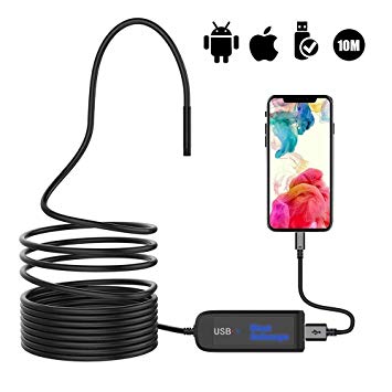 USB Endoscope, Riocean 33FT/10M 1200P 5.0MP IP67 Waterproof Snake Camera Borescope Inspection Camera with 8 Adjustable LED Lights,OTG and UVC Function for Android, iPhone, Samsung, iPad, PC and More