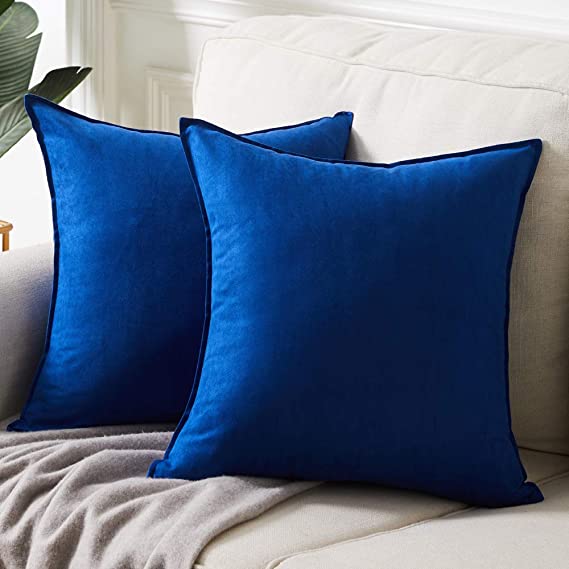 Fancy Homi 2 Packs Premium Faux Suede Decorative Throw Pillow Covers, Super Soft Square Pillow Case,Solid Cushion Cover for Couch/Sofa/Bedroom (22" x 22", Set of 2, Royal Blue)