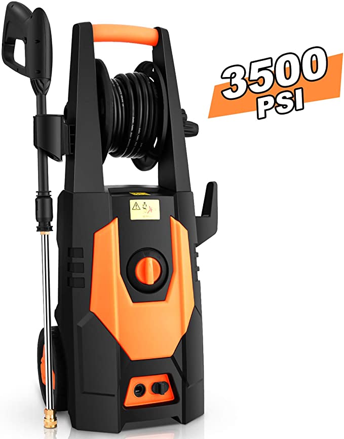 mrliance 3500PSI Electric Pressure Washer 2.0GPM Power Washer 1800W High Pressure Washer Cleaner Machine with Spray Gun, Hose Reel, Brush, and 4 Adjustable Nozzles (Orange)